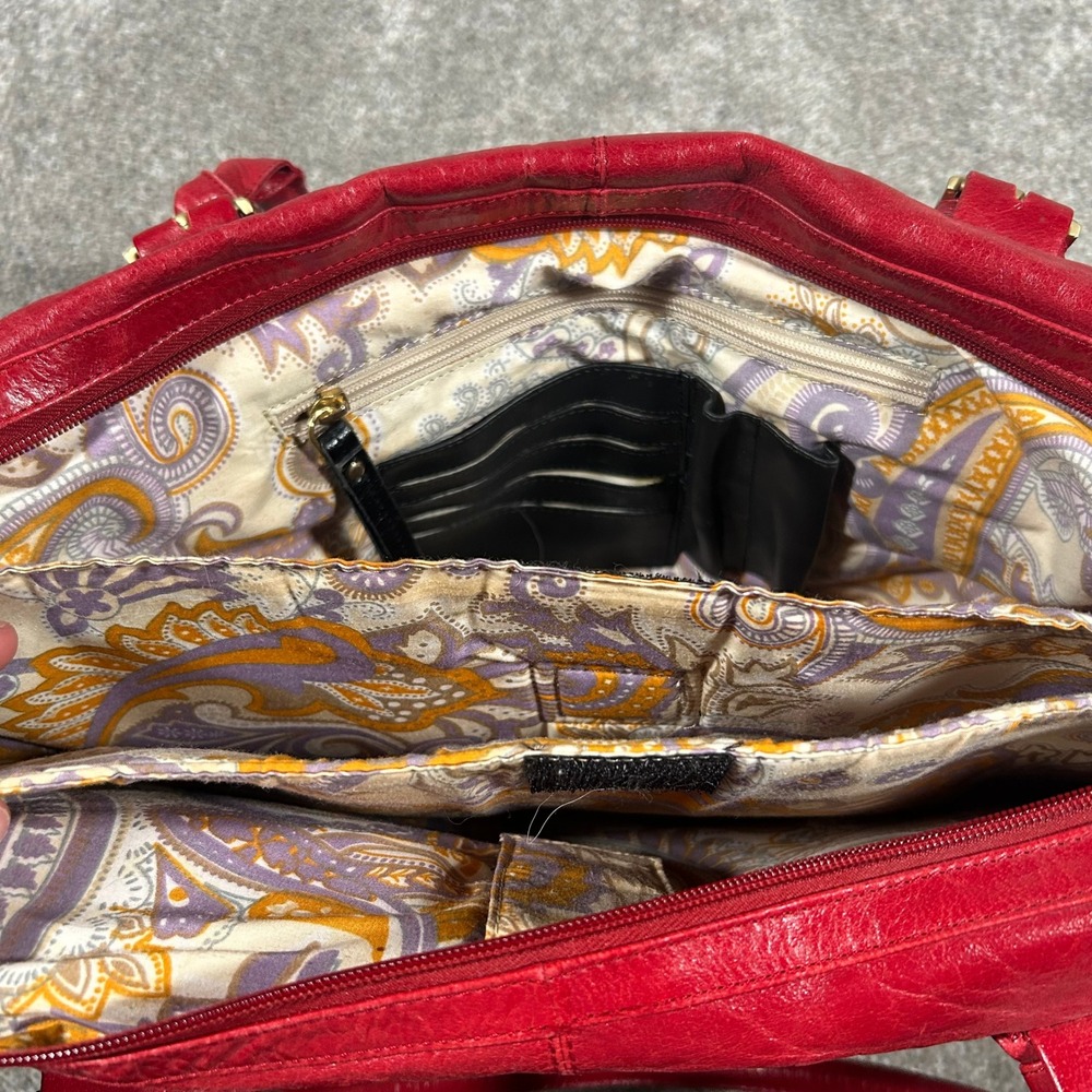 Latico Red Leather Satchel Bag Paisley Lining Gold Hardware Tassel Large Tote - Picture 5 of 11